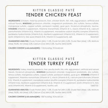 Fancy Feast Purina Tender Ocean Whitefish,Turkey,Chicken and Salmon Feasts Wet Kitten Food Variety Pack - 3 oz. Boxes,(Pack of 48)