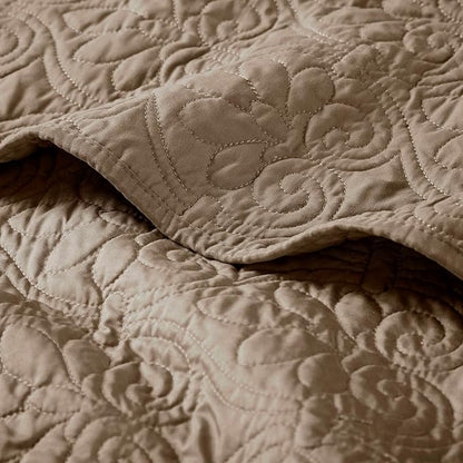 Madison Park Throw Blanket - Reversible Damask Quilting Design, Soft Pre-washed Microfiber, Cotton Filled Spread, Cozy Summer Blanket - Throw for Living Room Couch, Sofa, Bed, Quebec, 60x70", Khaki