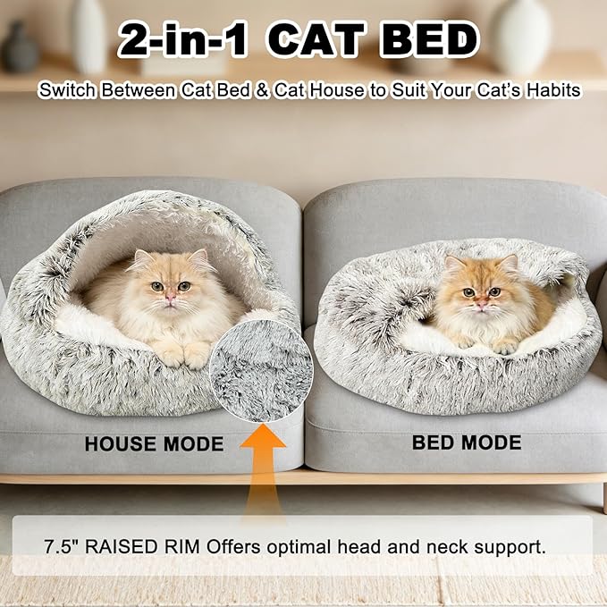 Dog Beds for Small Dogs - 26x26Inch Dog Cave Bed, Cozy Warming Fluffy Pet Cat Sleeping Bag with Washable Removable Cover, Built-in Support, Stable and Not Collapsing for Puppy and Kitten