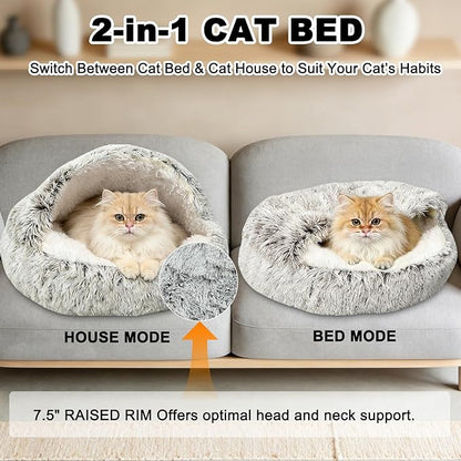 Dog Beds for Small Dogs - 26x26Inch Dog Cave Bed, Cozy Warming Fluffy Pet Cat Sleeping Bag with Washable Removable Cover, Built-in Support, Stable and Not Collapsing for Puppy and Kitten