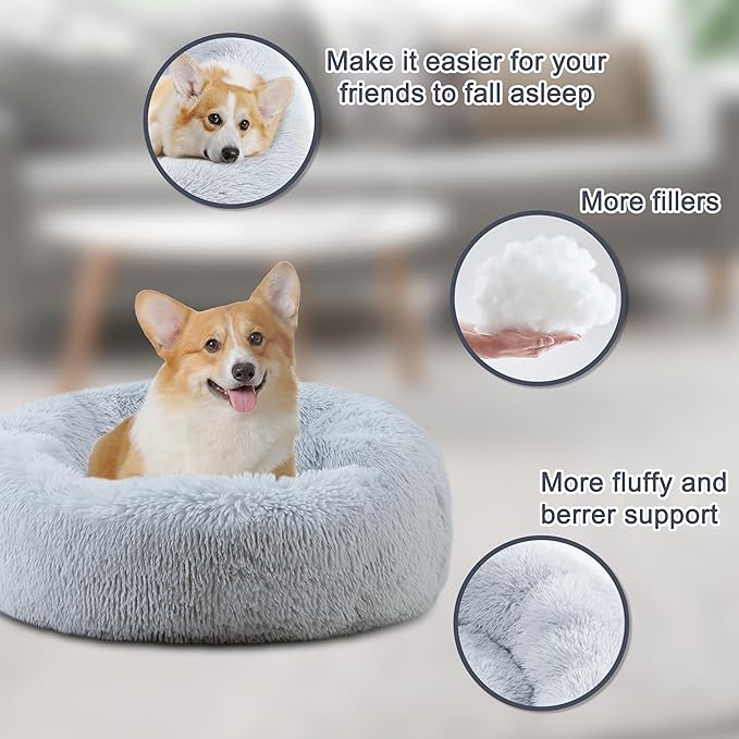 ELSKER&HOME Calming Dog Bed,Donut Washable Warming Soft Round 30 inches Dog Beds for Medium Dogs,Anti-Anxiety Fluffy Plush Cushion Bed Fits up to 45 lbs Pets