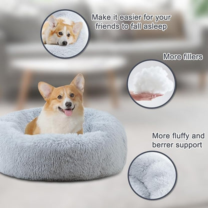 ELSKER&HOME Calming Dog Bed,Donut Washable Warming Soft Round 30 inches Dog Beds for Medium Dogs,Anti-Anxiety Fluffy Plush Cushion Bed Fits up to 45 lbs Pets
