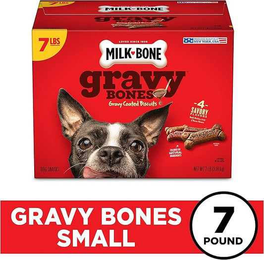 Milk-Bone Gravy Bones Dog Treats with 4 Savory Meat Flavors Coated in Gravy,7 Pound,(Pack of 2)