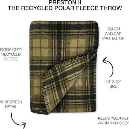 Preston II – THE Polar Fleece Throw, Super-Soft Recycled Polar Fleece Dog Blanket Couch Coat Sofa and Car Protecter for Small, Medium, Large Dogs - 40”x 50”, Olive Chesterfield Plaid, One Size