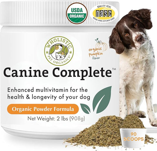 Wholistic Pet Organics Canine Complete - Dog Multivitamin Powder - 2 Lb - Daily Dog Vitamins and Supplements for Homemade Food - Immune System, Skin, Coat & Overall Health - All Breeds - 90 Scoops