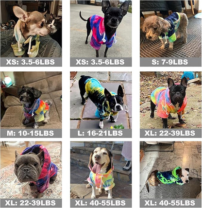 Mklhgty Tie Dye Dog Hoodie, Winter Coat for Small Dogs - Ultra-Soft Adjustable Warm Hood, Breathable Comfort Fabric for Daily Use