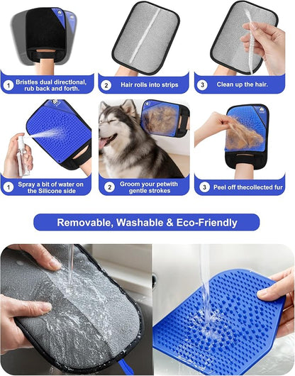 Pet Hair Remover for Furniture, 2-in-1 Pet Hair Removal Glove for Cats Dogs | 5-Finger Design Reusable & Detachable Electrostatic Magic Brush Pet Hair Remover Tools for Carpet, Couch, Car Seat