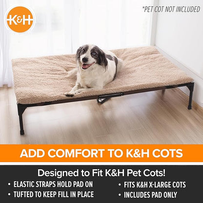 K&H Pet Products Dog Cot Pad (Cot Sold Separately), Pillow-Top Comfort Bed for K&H XL Elevated Dog Beds, Soft & Fluffy, Secure Fit Straps, Machine Washable, Portable - Extra-Large 50 X 32 Tan Fleece