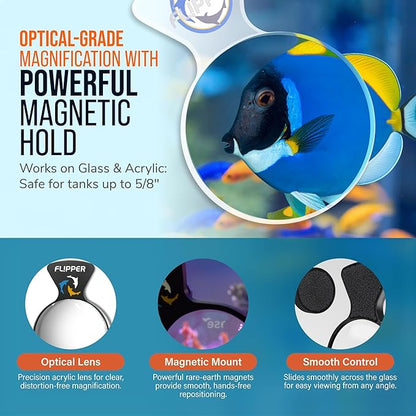 Flipper DeepSee 4" Magnetic Aquarium Viewer – Optical-Grade Magnifying Lens for Glass & Acrylic Tanks up to 5/8" Thick – Hands-Free Underwater Viewing for Fish, Corals & Aquarium Photography – Clear