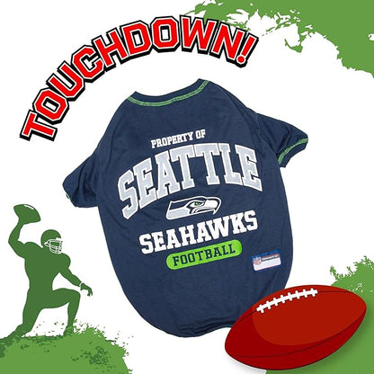 NFL Seattle Seahawks Dog T-shirt X-Large. - Licensed Shirt for Pets Team Colored with Team Logos- Premium Stretchable Materials for the comfort of your Dog & Cat