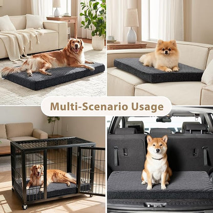 JOEJOY Orthopedic Dog Bed for Large Dogs, Washable Dog Crate Bed Large Sized with Removable Cover, Egg Memory Foam Big Pet Beds, Grey, 35"x22"