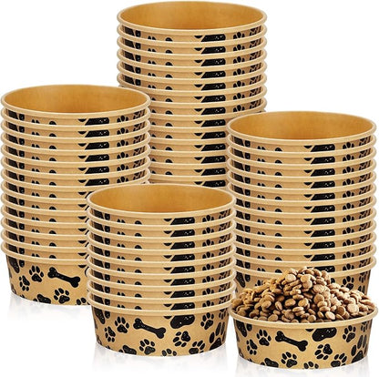Whaline 50Pcs Disposable Feeding Bowls Cute Kraft Paper Dog Bowls Small Dog Dish 16 Ounces 2 Cup Pet Food Bowls Serving Food Tray for Puppy Cat Travel Wet Dry Food Water