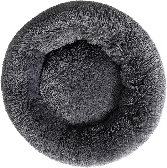 Round Donut Cat Bed Dog Bed Plush Calming Pet Beds Fluffy Rabbit Cave Warm Dog Couch Non Slip Bottom for Pets Up to 18KG