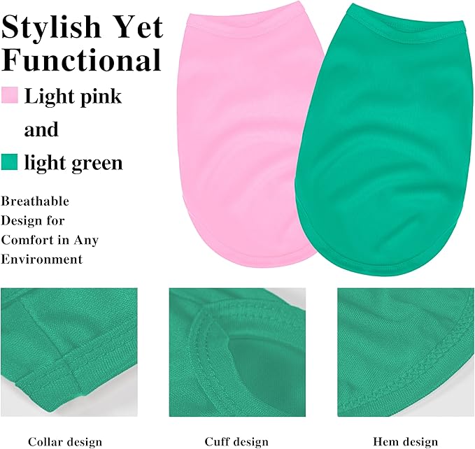 2 Pack Solid Color Dog Shirts – Lightweight, Breathable Pet T-Shirts, Durable Stretchy Clothes for Small to Large Dogs, Ideal for Everyday Wear & Holidays.Pink Blue Large