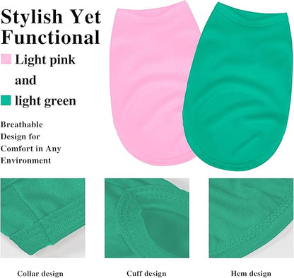 2 Pack Solid Color Dog Shirts – Lightweight, Breathable Pet T-Shirts, Durable Stretchy Clothes for Small to Large Dogs, Ideal for Everyday Wear & Holidays.Pink Blue Small
