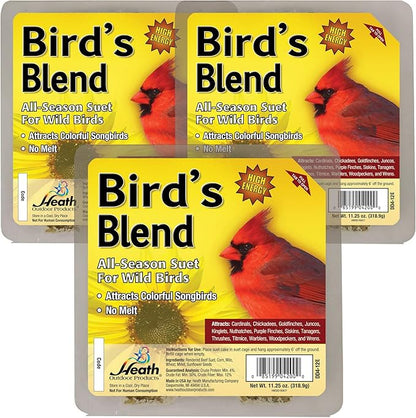 Heath Outdoor Products Bird S Blend Suet Cakes Sample Pack, Contains 3 Suet Cakes, Try It, Your Birds Will Love it, for Woodpeckers, Cardinals, Siskins, Sparrows, Finchs & Many More Wild Bird Species
