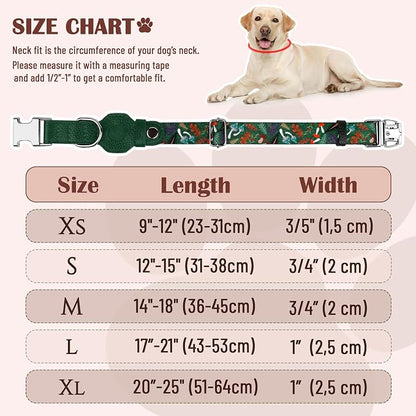 AirTag Dog Collar for Small Medium Large Breed - Adjustable Cute Pattern Dog Collar with Airtag Holder - Soft Leather Tracker GPS Apple Air Tag Pet Collars (Small, 12"-15" Neck Fit, Mushroom)