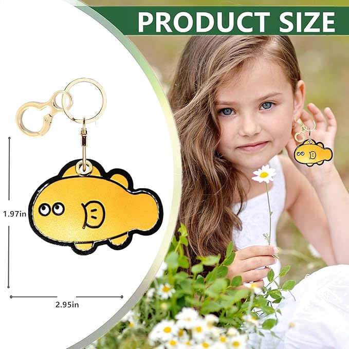 Leather Airtag Keychain Case Holder,Cute Protective Apple Air Tag Cover with Key Ring,Anti-Scratch Hidden Finder GPS Tracker Case for Wallet Keys,Bag,Pets,Backpack(Fish)
