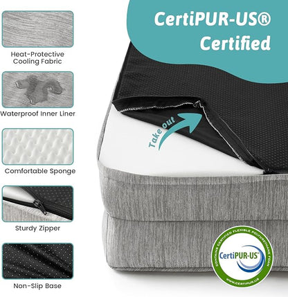 COZY KISS Cooling Dog Bed, Orthopedic Foam Dog Bed with Sides, Removable Washable Cover & Waterproof Lining and Nonskid Bottom, Comfortable Pet Beds for Large Dogs, Grey (42" L x 30" W x 7" Th)