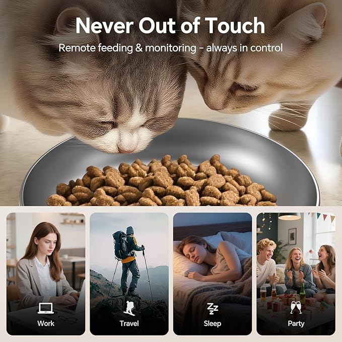 Automatic Cat Feeder with Two Camera: 5G WiFi Automatic Dog Feeder with Laser Pointer, 6L Automatic Cat Food Dispenser with Night Vision for Multiple Pet, Detachable for Easy Clean -24 Cup