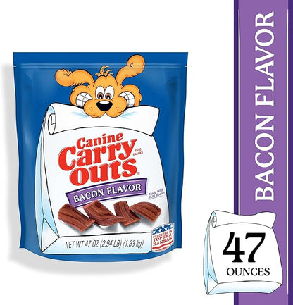 Canine Carry Outs Dog Treats, Bacon Flavor, 47 Ounce, Made with Real Bacon (Pack of 2)