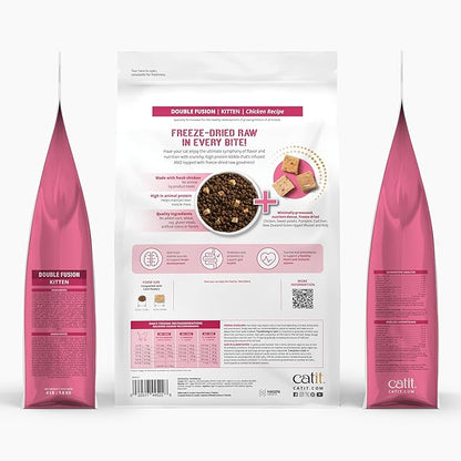 Catit Recipes Double Fusion Kitten Food – Chicken Recipe, 96% Animal Protein, Freeze-Dried Raw Toppings, No by-Products, High-Nutrient Wet & Dry Blend for Healthy Growth, 4 lb