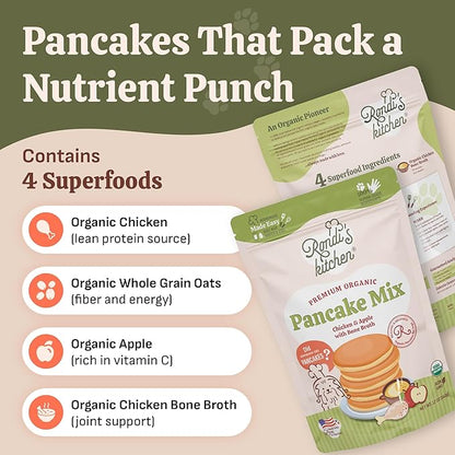 Rondi's Kitchen Organic Dog Pancake Mix - Natural Healthy Treat for All Dogs - Superfood Snack Made with Human-Grade Ingredients - Makes About 38 Pancakes - Chicken & Apple with Bone Broth