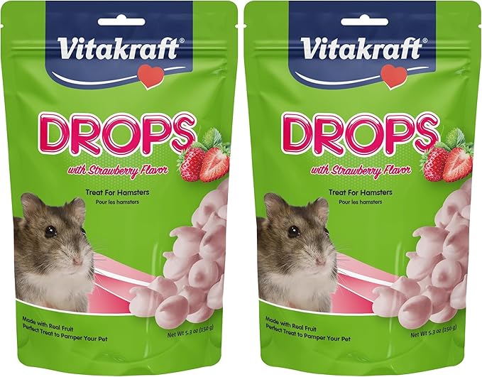 Vitakraft Hamster Strawberry Drops Treats 5.3 oz - Wholesome Small Animal Snacks with Yogurt and Fruit Flavor - Tasty Reward for Hamsters Gerbils and Other Little Pets,(Pack of 2)