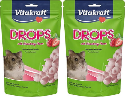 Vitakraft Hamster Strawberry Drops Treats 5.3 oz - Wholesome Small Animal Snacks with Yogurt and Fruit Flavor - Tasty Reward for Hamsters Gerbils and Other Little Pets,(Pack of 2)