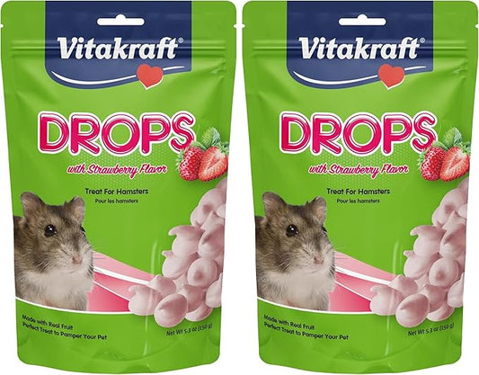 Vitakraft Hamster Strawberry Drops Treats 5.3 oz - Wholesome Small Animal Snacks with Yogurt and Fruit Flavor - Tasty Reward for Hamsters Gerbils and Other Little Pets,(Pack of 2)