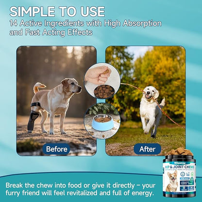 Hip and Joint Supplement for Dogs, Glucosamine for Dog Joint Supplement, 200 Soft Chews with Glucosamine, Chondroitin and MSM Dog Hip and Joint Supplement for All Ages and Breeds, Chicken Flavor