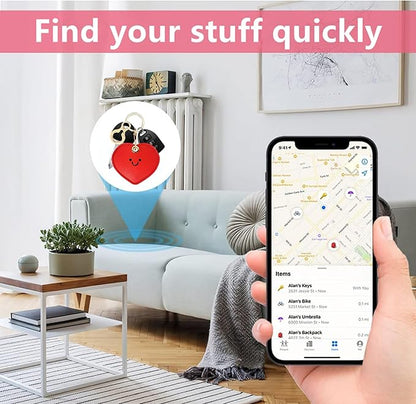 Leather Airtag Keychain Case Holder,Cute Protective Apple Air Tag Cover with Key Ring,Anti-Scratch Hidden Finder GPS Tracker Case for Wallet Keys,Bag,Pets,Backpack(Heart-Shaped)