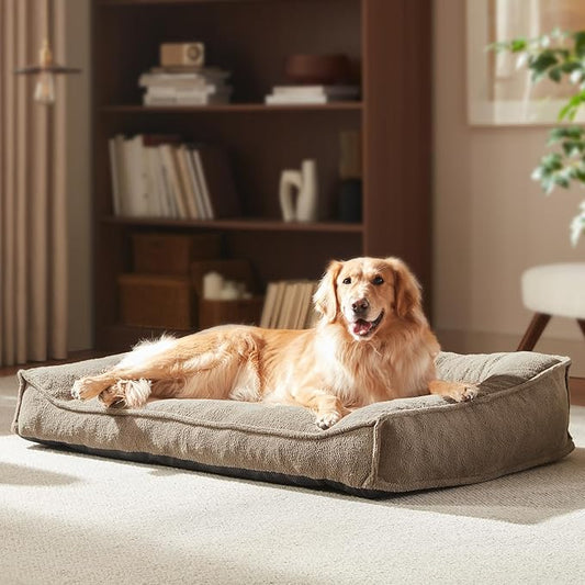 FURTIME XL Orthopedic Dog Beds Large Sized Dog, Extra Thick Supportive Comfort Pet Sofa, Ergonomic Slant Dog Couch Bed with Removable Washable Cover, Ultra Soft Surface & Non-Slip Bottom, Brown, 42"