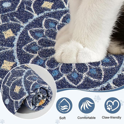 Glittme 24"x15" Cat Litter Mat with Mesh Design - Non-Slip & Waterproof Litter Trapping Pad for Litter Box Protects Floors from Stains Soft Texture for Pets,Navy