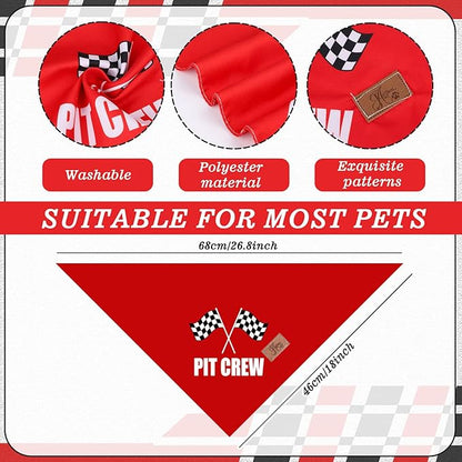 JarThenaAMCS 2Pcs Race Car Pit Crew Dog Bandana Red Black Race Checkered Flag Triangle Pet Scarf Adjustable Pet Neckerchief for Sports Dog Birthday Costume Accessories
