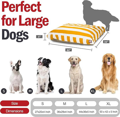 Majestic Pet Shredded Memory Foam Dog Bed Large with Removable Washable Cover 44x36x5 Inch - Rectangle Orthopedic Dog Bed for Senior Dogs–Flat Durable Dogs Crate Bed - Vertical Stripe - Yellow