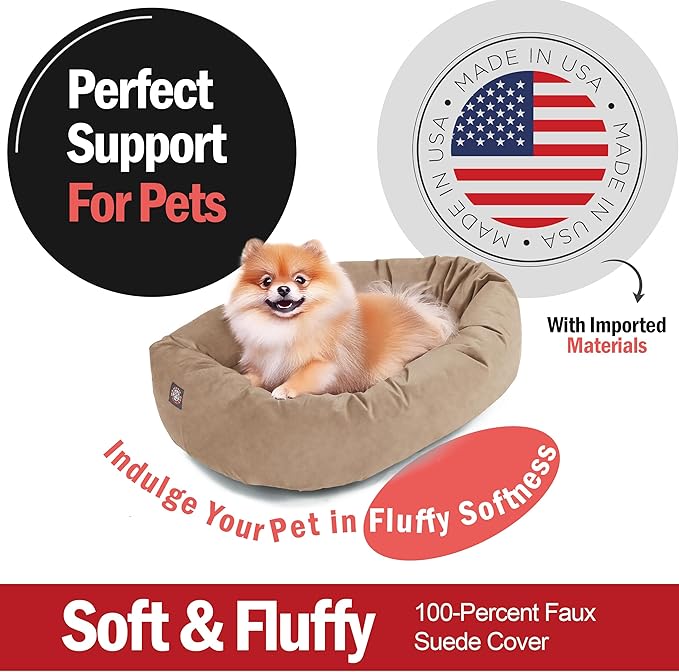 Majestic Pet 24 Inch Suede Calming Dog Bed Washable – Cozy Soft Round Dog Bed with Spine Support for Dogs to Rest Their Head - Fluffy Donut Dog Bed 24x19x7 (Inch) - Round Pet Bed Small – Stone (2025)