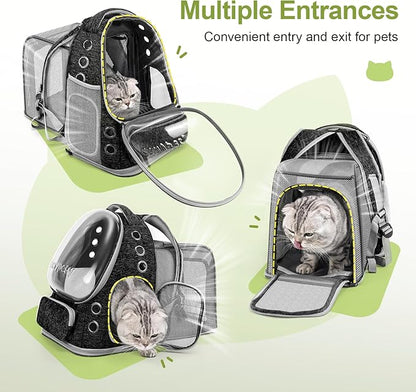 Cawypety Expandable Cat Backpack,Cat Bubble Backpack Carrier for Carrying Cats, Pets and Small Dogs,Airline-Approved,Designed for Travel, Hiking, Walking,Car （Black