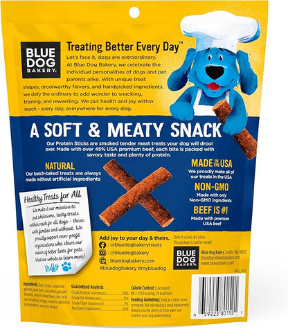 Blue Dog Bakery Protein Jerky Sticks | Medium, Soft Beef Flavor Chew Sticks | Natural Healthy Dog Treats, 6 oz (Pack of 8)