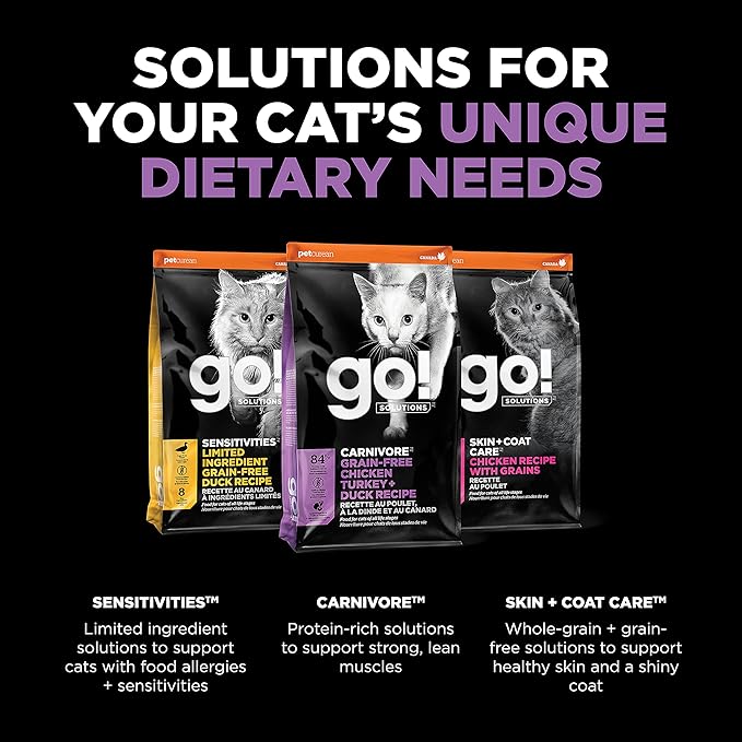 Go! Solutions Carnivore Chicken, Turkey + Duck Grain-Free Dry Cat Food, Our Highest-Protein Kibble Made with Real Meat & Fish, Cranberries for Urinary Health, for Kittens, Adults & Seniors, 16 lb Bag