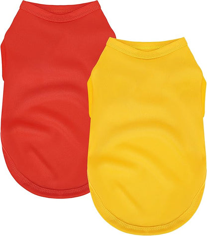2 Pack Solid Color Dog Shirts - Lightweight, Quick Dry, Breathable Pet T-Shirts for Small to Large Dogs - Stretchy, Durable, Ideal for All Seasons and Holidays.Orange Red S