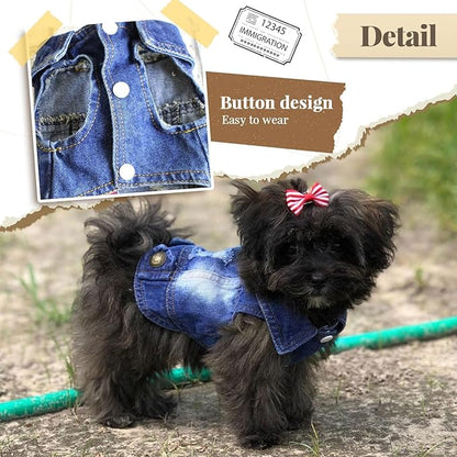Cool Dog Jean Jacket Small Puppy Outfits Frenchie Clothes Denim Coats for Small Medium Dogs Cats Boys Girls Pet Vest Dog Shirt Clothing Doggy Costume (Blue, S（Suggest 4-6 lbs）)
