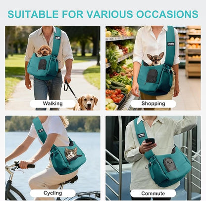 Dog Carrier Sling for Small Dogs & Cats Hand-Free Puppy Sling Purses with Storage Bag and Adjustable Shoulder Strap, Pet Sling Carrier Up to 8.8 Lbs (Blue)
