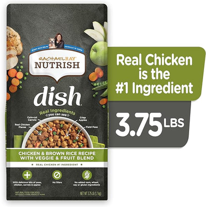 Nutrish Dish Premium Natural Dry Dog Food, Chicken & Brown Rice Recipe with Veggies & Fruit (Rachael Ray), 3.75 Pound Bag (Pack of 2)