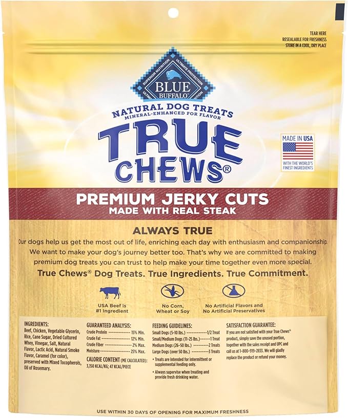 Blue Buffalo True Chews Premium Jerky Cuts Dog Treats, Made in The USA with Natural Ingredients, Beef, 30-oz Bag