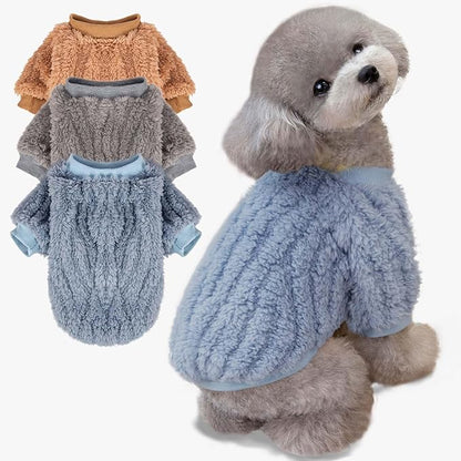 FabriCastle Dog Sweater, 3-Pack Dog Clothes, Ultra Soft and Warm Pet Jackets XXS XS for Small Dogs Boy & Cats, Winter Pet Apparel Costumes, Puppy Outfits (Blue,Grey,Doe, Small)