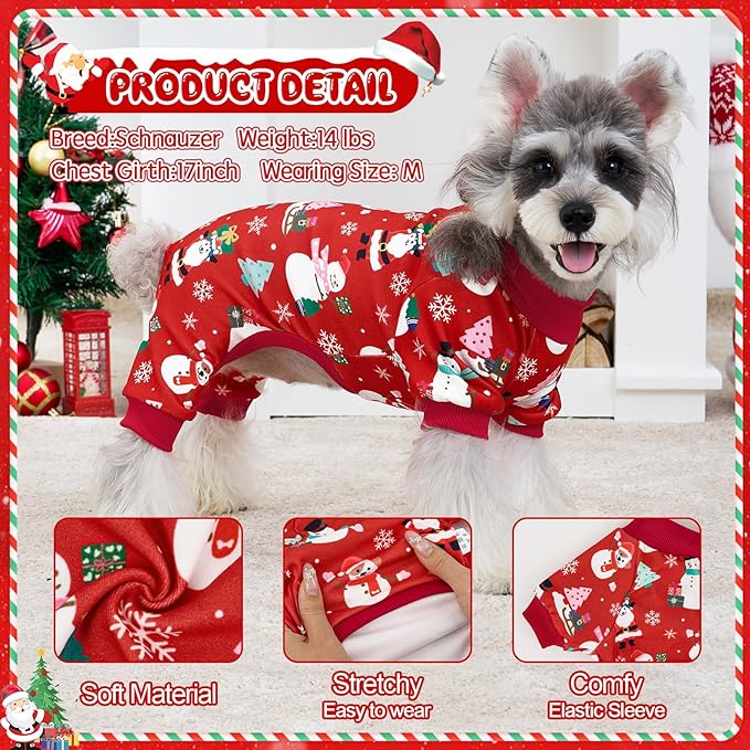 XPUDAC 4 Pack Christmas Dog Pajamas Soft Puppy Outfits for Small Medium Dogs Pet Clothes Pjs Doggie Bodysuit Cat Christmas Apparel, Red Green, 2XL