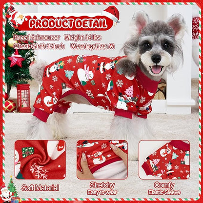 XPUDAC 4 Pack Christmas Dog Pajamas Soft Puppy Outfits for Small Medium Dogs Pet Clothes Pjs Doggie Bodysuit Cat Christmas Apparel, Red Green, 2XL