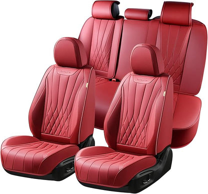 FLORICH Car Seat Covers Full Set, Luxury Seat Covers with 5 Seats, Waterproof Seat Protector Car Accessories Fit for Most Sedans SUV Pick-up Truck - Red