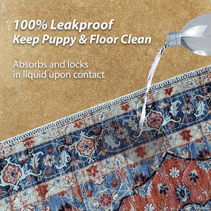 nunubaby Washable Pee Pads for Dogs, Stylish, Non-Slip and Leak-Proof Pee Pads. Reusable Potty Pads for Dogs for Crates and Floors.(Red/Floral, 36" x72" )